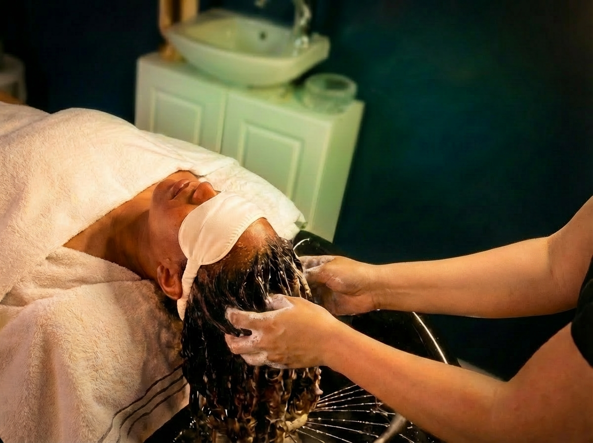 Scalp detox rinse with jade eye mask - scalp buildup removal near me Delaware