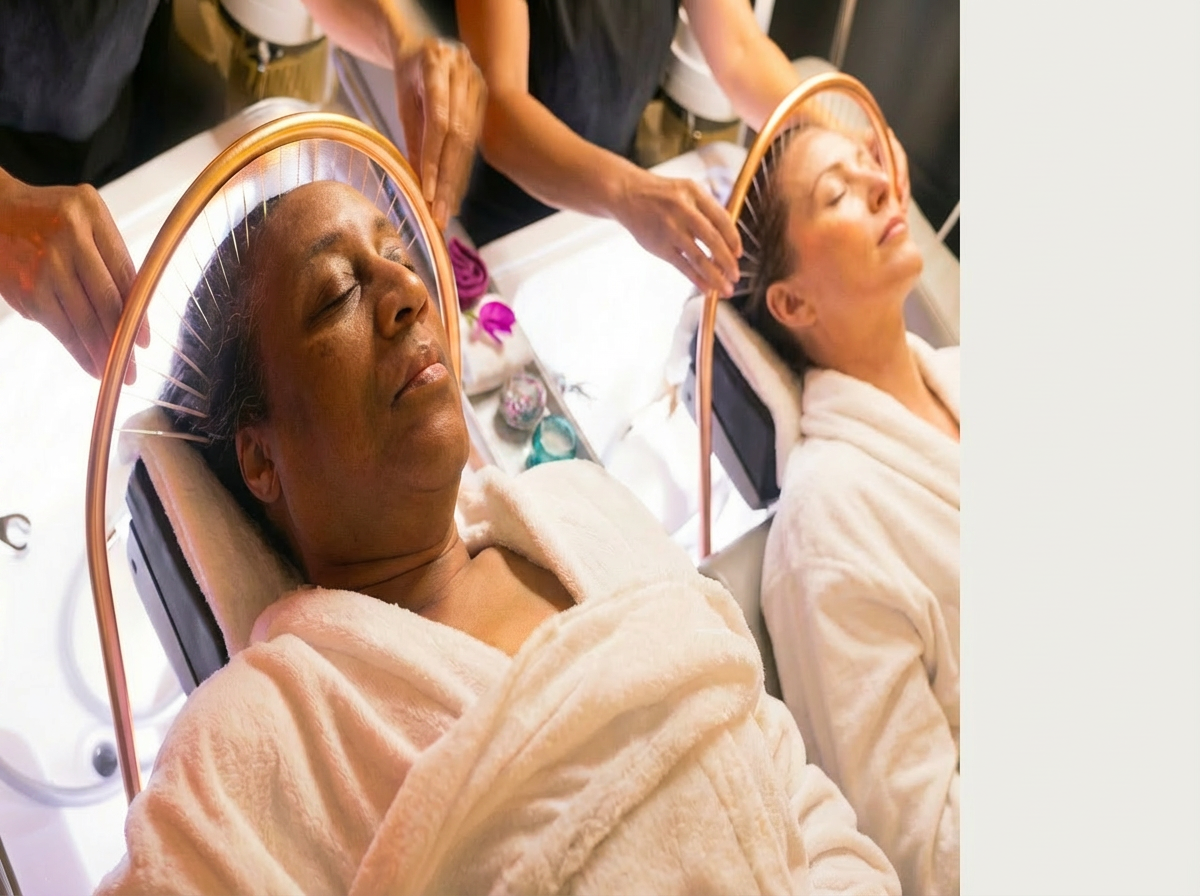 Japanese head spa scalp treatment near me - two clients receiving deep cleansing scalp massage at Sinkor Beauty Salon Middletown DE