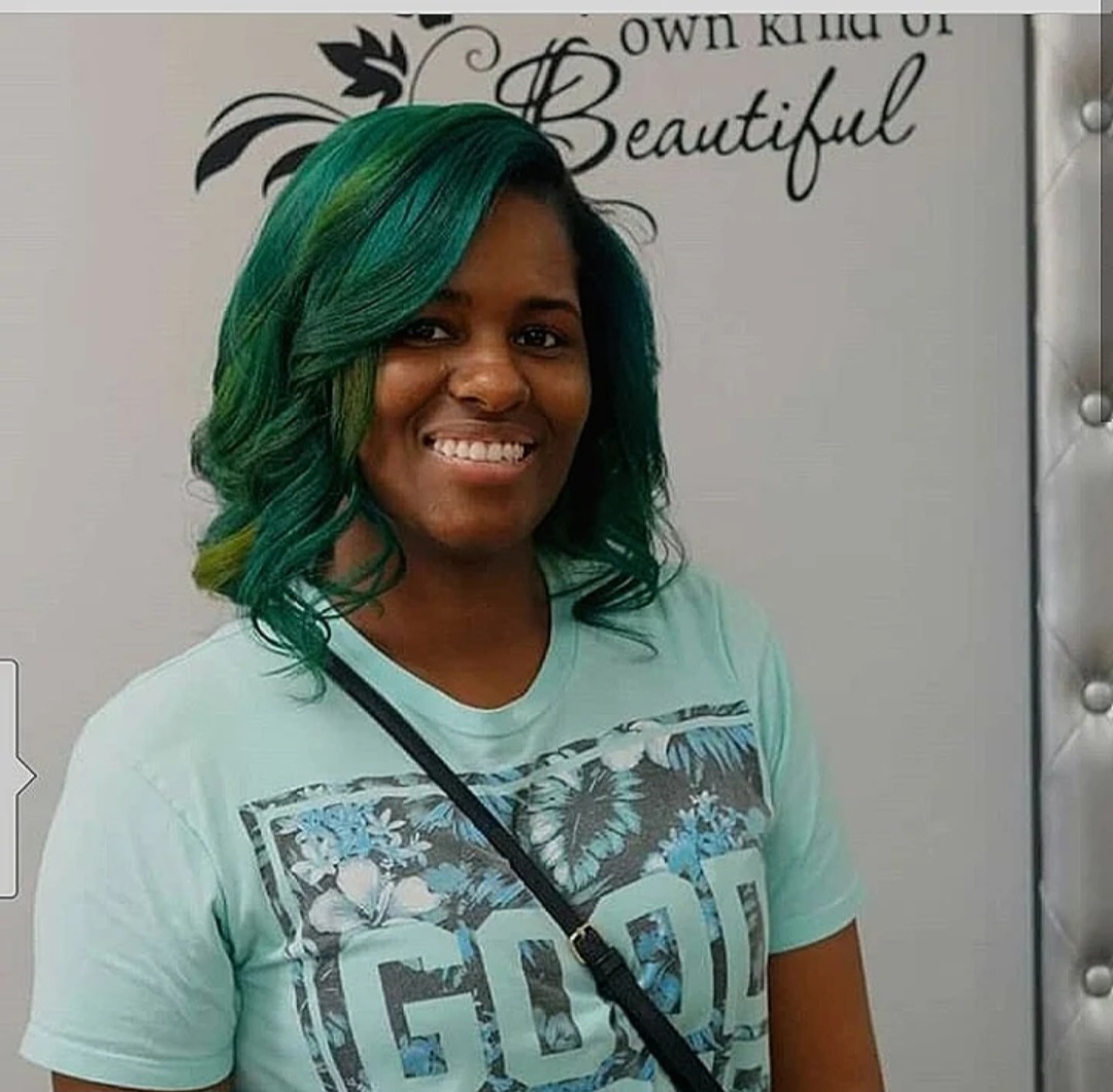 Silk press salon Middletown DE — purple glamour natural hair styling at Sinkor