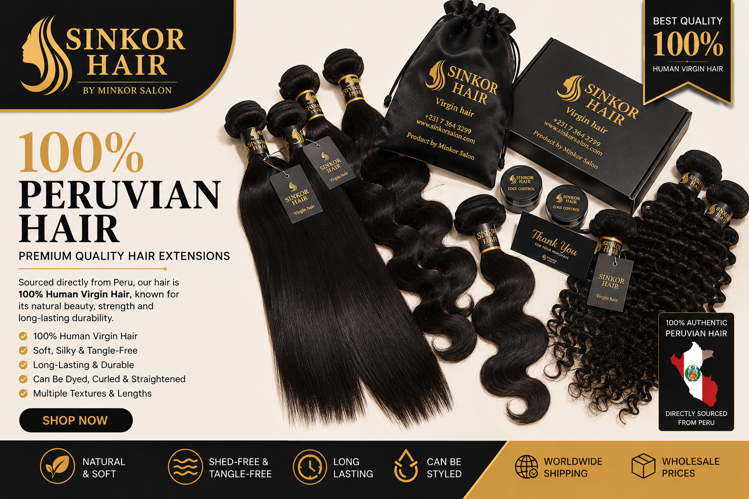 Sinkor Hair custom branded packaging bags
