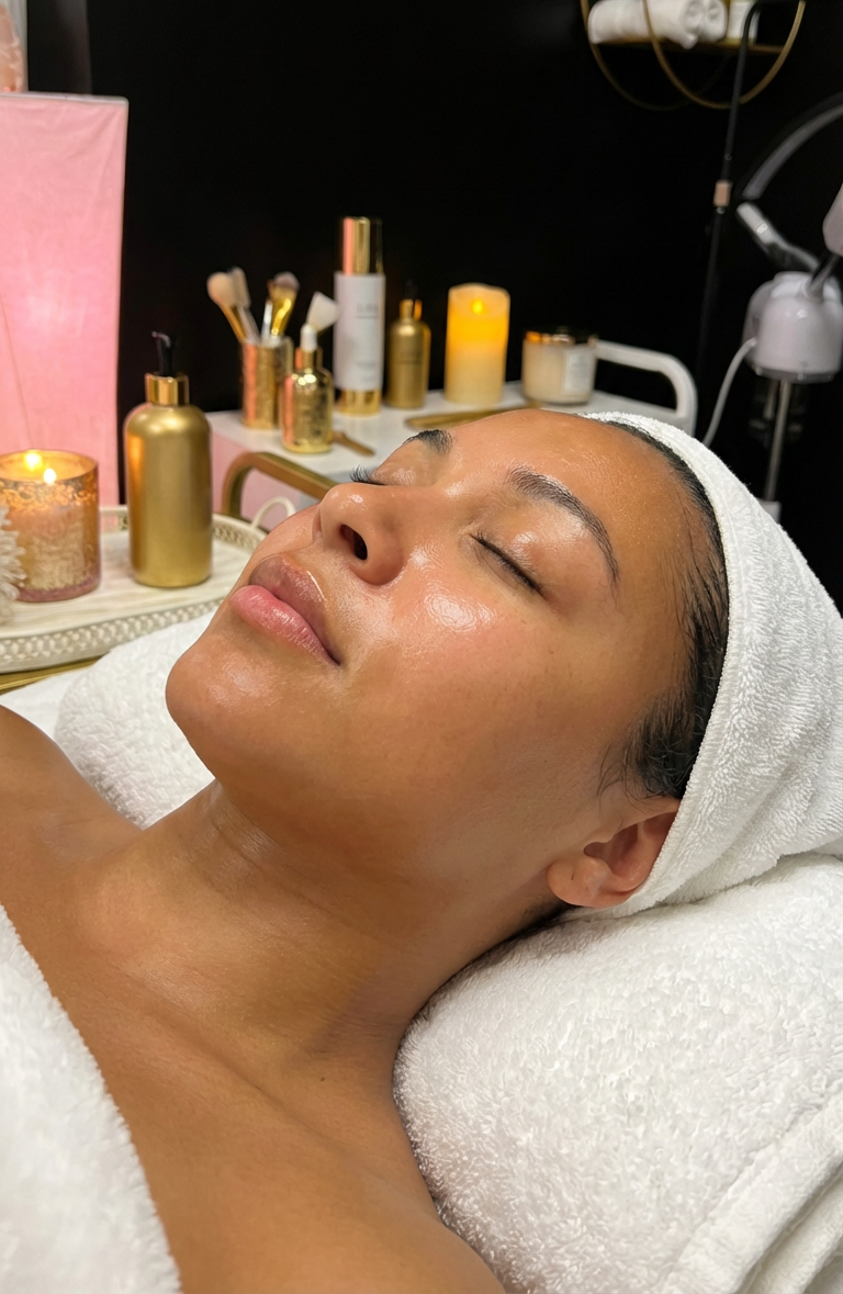Licensed esthetician performing custom facial and microneedling skin treatment at Sinkor Beauty Salon Middletown DE — facials near me