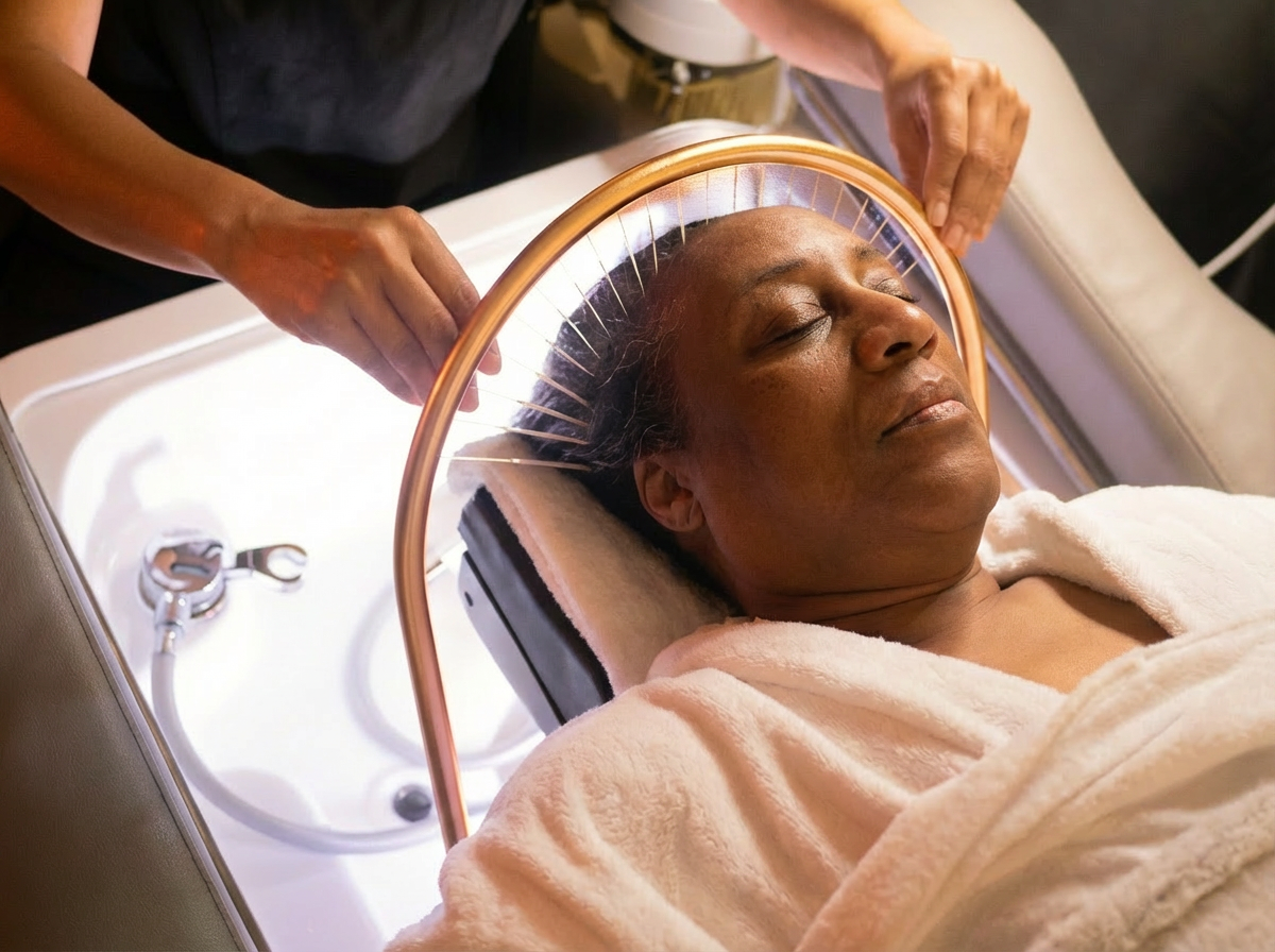 Client arrival and scalp consultation - japanese head spa near me Sinkor Beauty Salon Delaware